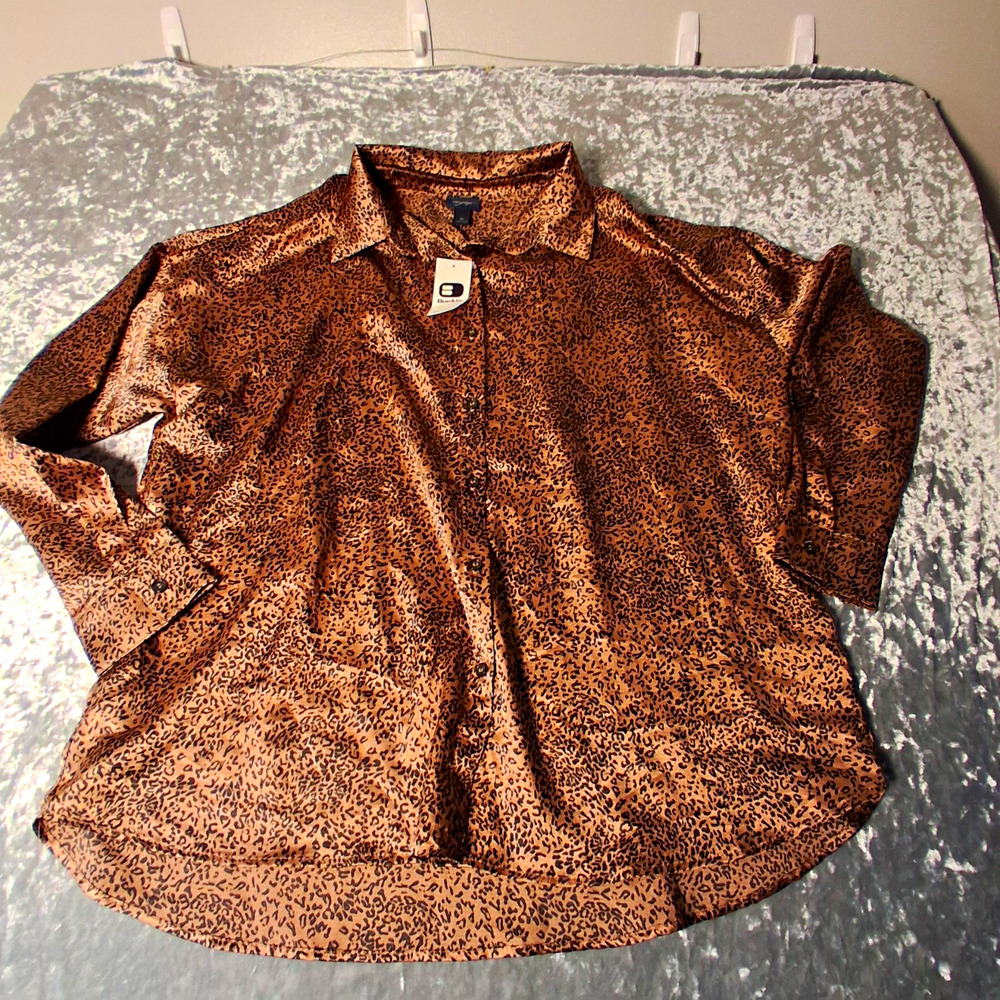 Daytrip Women's Brown/Black Animal Print Collared Long Sleeve Button-Up XL